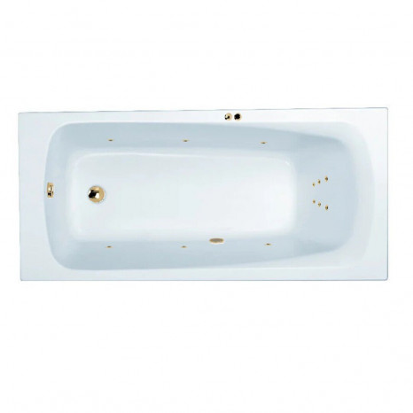 Гидромассажная акриловая ванна Jacob Delafon Patio E6810RU-01 LINE GL,  150 х 70 см, каркас в подарок, белая, форсунки золото
